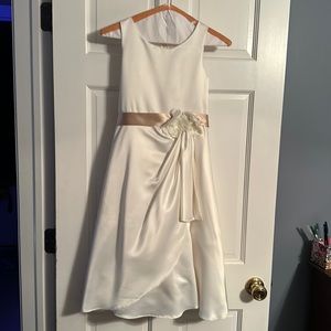 Gorgeous FlowerGirl or Communion Dress, Ivory with Taupe/Bronze Ribbon, Size 10